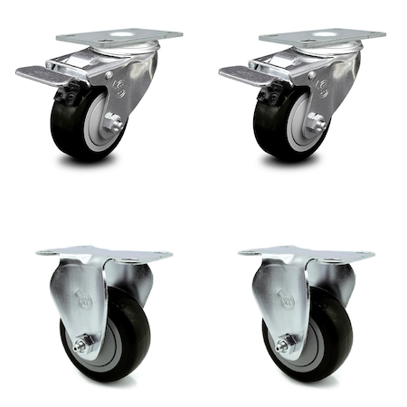 Service Caster 3.5 Inch Black Polyurethane Swivel Top Plate Caster Lock Brake 2 Rigid SCC, 2PK SCC-TTL20S3514-PPUB-BLK-2-R-2